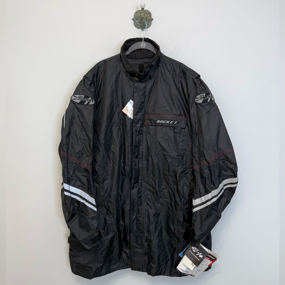 Joe Rocket Black Trench Coat Jacket Waterproof Reflective Med NWT Motorcyclist